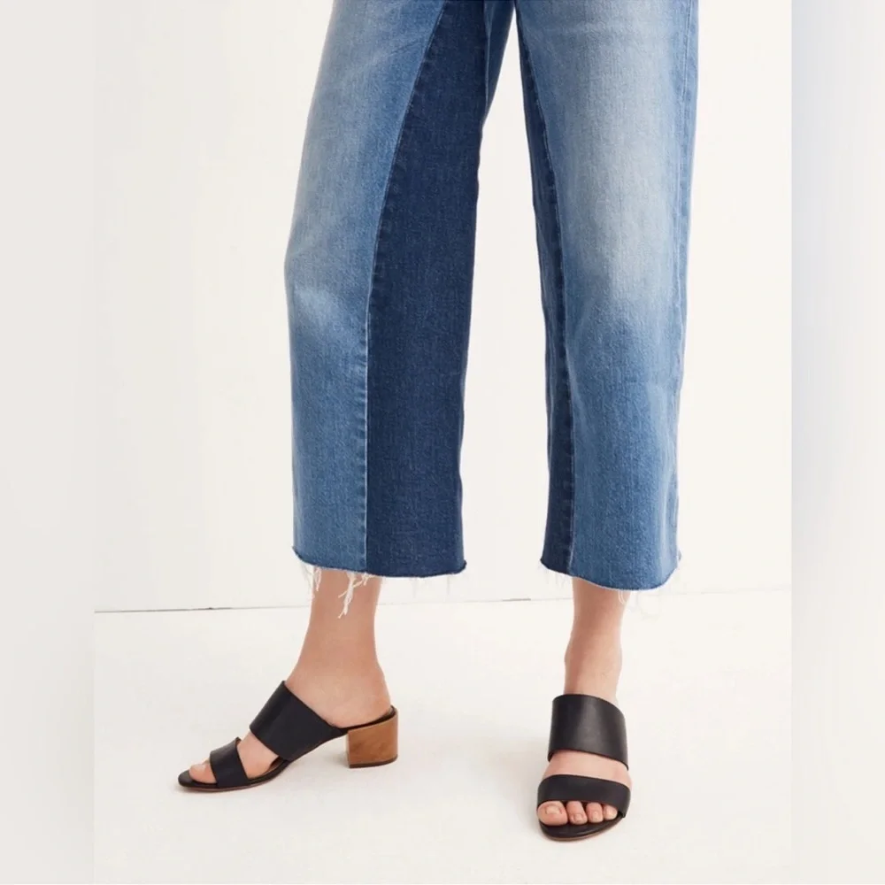 Madewell Two-Tone Blue Wide Leg Flare Cropped Gusset Jeans Size 31 - Picture 2 of 14